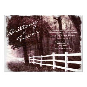 Rustic White Fence Forest Tree Wedding Invitations 4.5