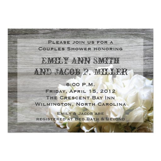 Rustic White Flowers Couples Shower Invitations