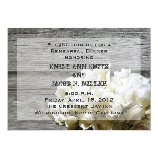 Rustic White Flowers Rehearsal Dinner Invitations (front side)