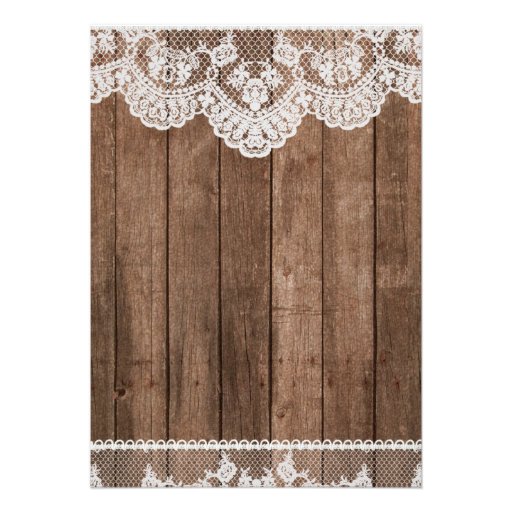 Rustic White Lace and Wood Wedding Invitation