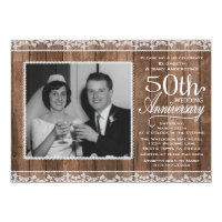 Rustic White Lace & Wood 50th Wedding Anniversary Card