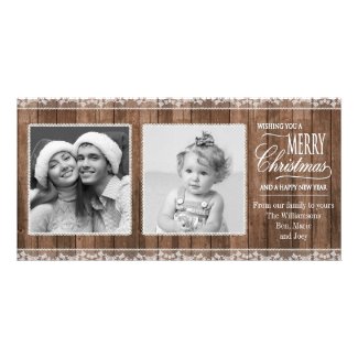 Rustic White Lace & Wood Christmas Photo Card Template