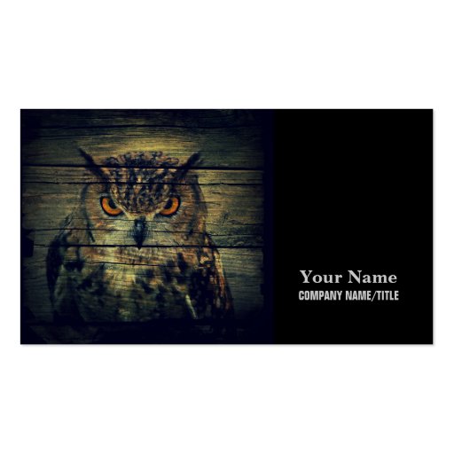 Rustic wild owl on barnboard background business cards