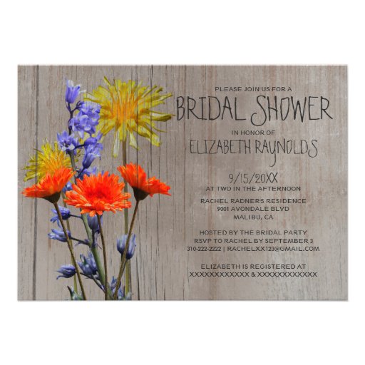 Rustic Wildflowers Bridal Shower Invitations