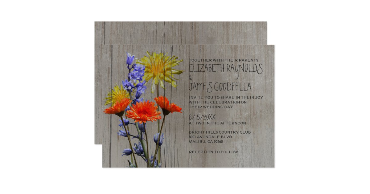 Rustic Wildflowers Wedding Invitations | Zazzle