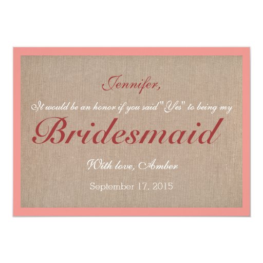 Rustic Will You Be My Bridesmaid Invitation