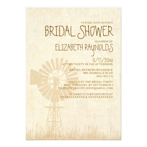 Rustic Windmill Bridal Shower Invitations