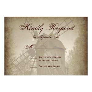 Rustic Windmill Country Wedding RSVP Cards