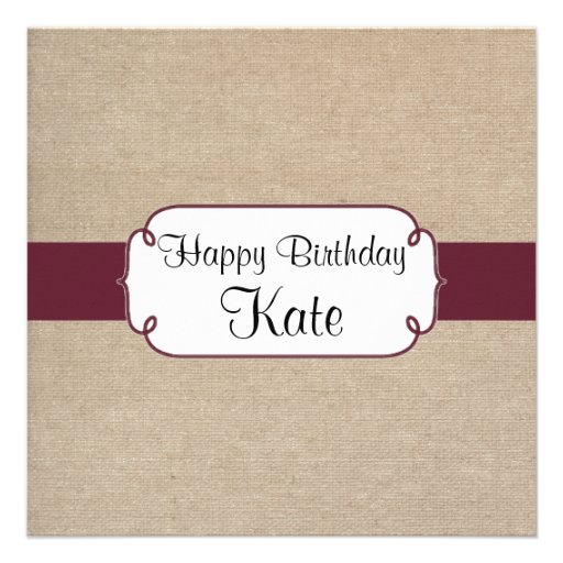 Rustic Wine and Beige Burlap Birthday Party Announcement