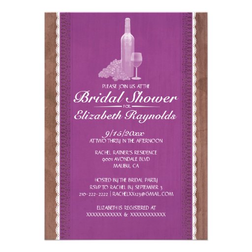 Rustic Wine Bottles Bridal Shower Invitations (front side)