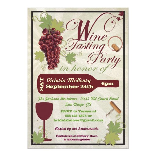 Rustic Wine Tasting Party Invitations (front side)