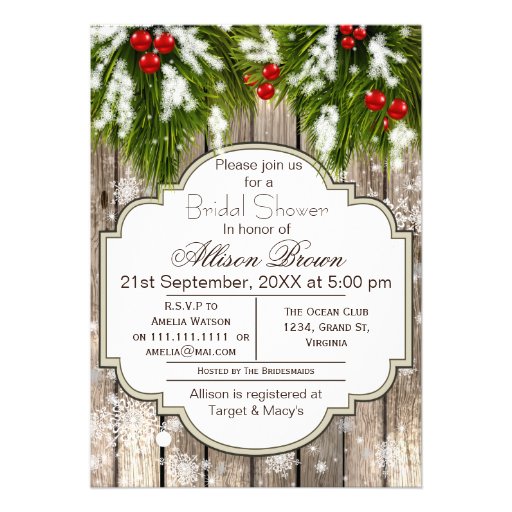 Rustic Winter Woodland Bridal shower Personalized Invitations