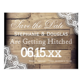 Rustic Wood and Lace Save the Date Postcards