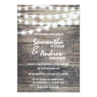 Rustic wood and string lights Wedding Card