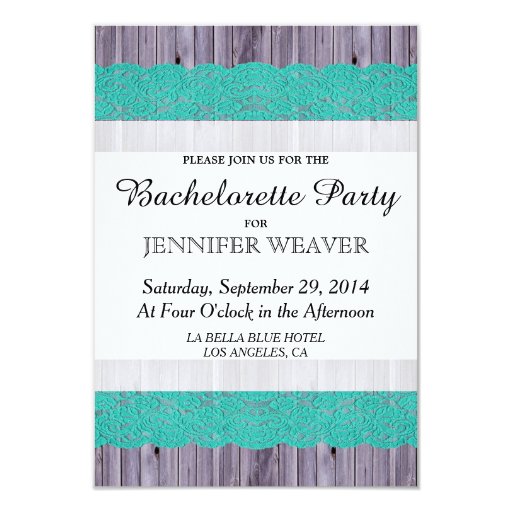 Rustic Wood and Teal Lace Personalized Invite (front side)