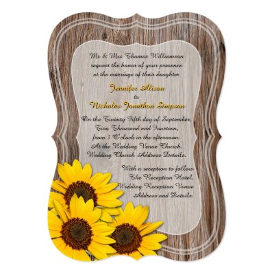 Rustic Wood and Yellow Sunflowers Wedding 5x7 Paper Invitation Card