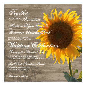 Rustic Wood Country Sunflower Wedding Invitations 5.25