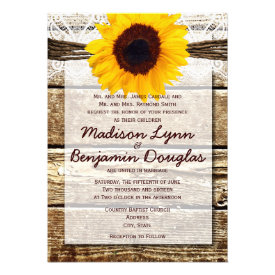 Rustic Wood Country Sunflower Wedding Invitations Personalized Invitations