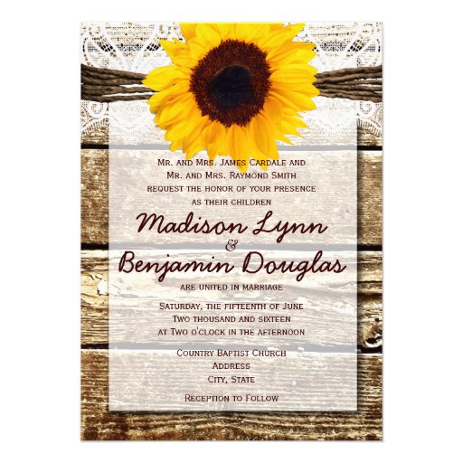 Rustic Wood Country Sunflower Wedding Invitations