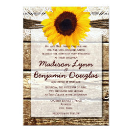 Rustic Wood Country Sunflower Wedding Invitations 4.5