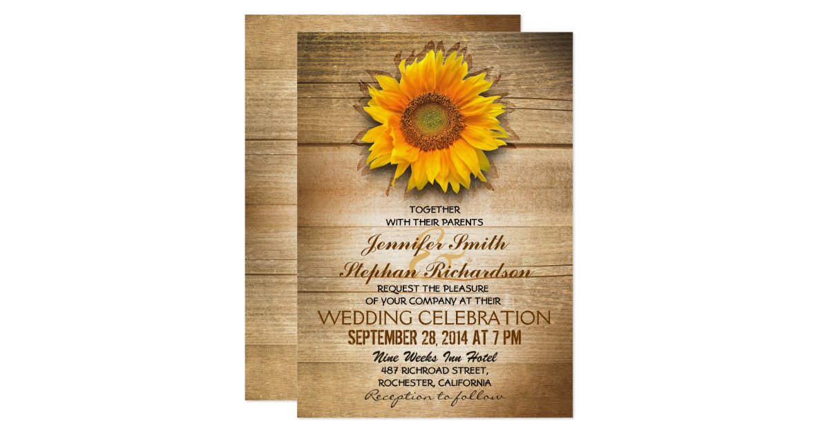 Rustic Wood Country Sunflower Wedding Invitations Zazzle