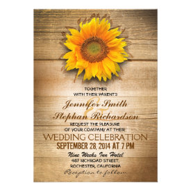 rustic wood country sunflower wedding invitations
