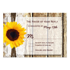 Rustic Wood Country Sunflower Wedding RSVP Cards
