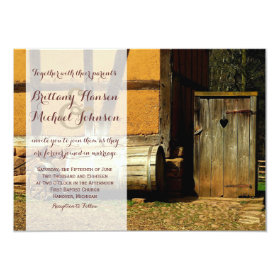 Rustic Wood Door Heart Country Wedding Invitation 4.5