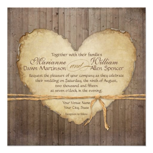 Rustic Wood Fence Boards Heart Antiqued Parchment Invite