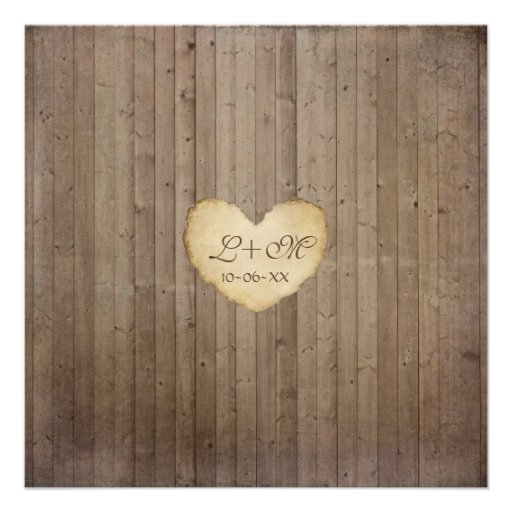 Rustic Wood Fence Boards Heart Antiqued Parchment Invite