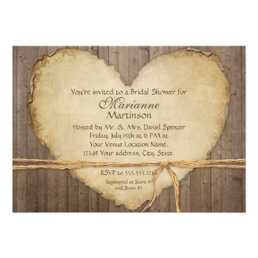 Rustic Wood Fence Boards Heart Bridal Shower Custom Announcements