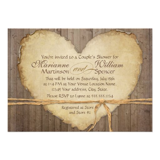 Rustic Wood Fence Boards Heart Couples Shower Invitations