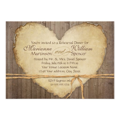 Rustic Wood Fence Boards Heart Rehearsal Dinner Invite