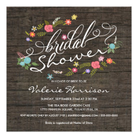 Rustic Wood Floral Wreath Bridal Shower Invites