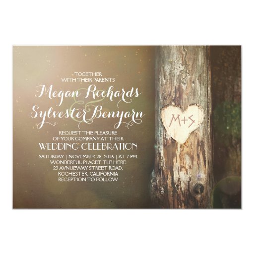 rustic wood heart tree country wedding invitation 5" x 7" invitation card