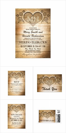 Rustic Wood Heart Wedding Invitation Set