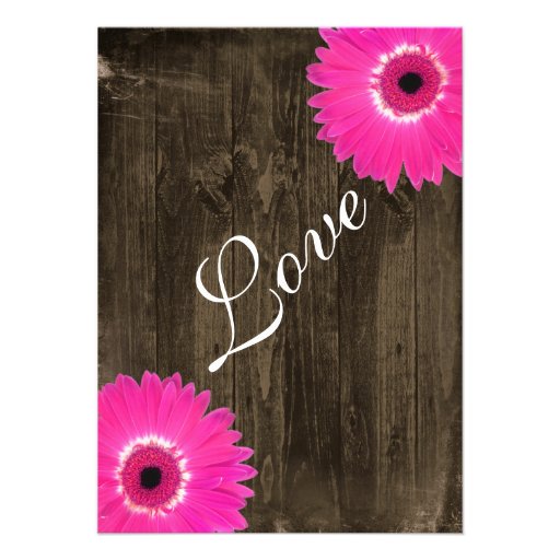 Rustic Wood Hot Pink Daisy Wedding Invitations