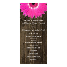 Rustic Wood Hot Pink Gerber Daisy Wedding Programs Customized Rack Card