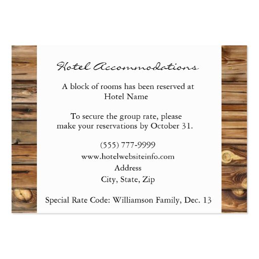 Rustic Wood Hotel Accommodation Enclosure Cards Business Cards