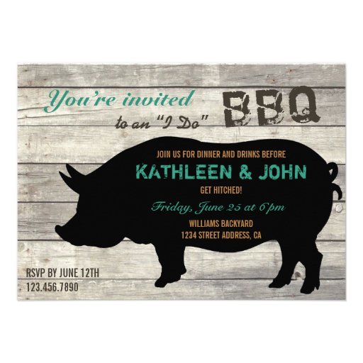 Rustic Wood "I Do" BBQ Rehearsal Dinner Invitation (front side)