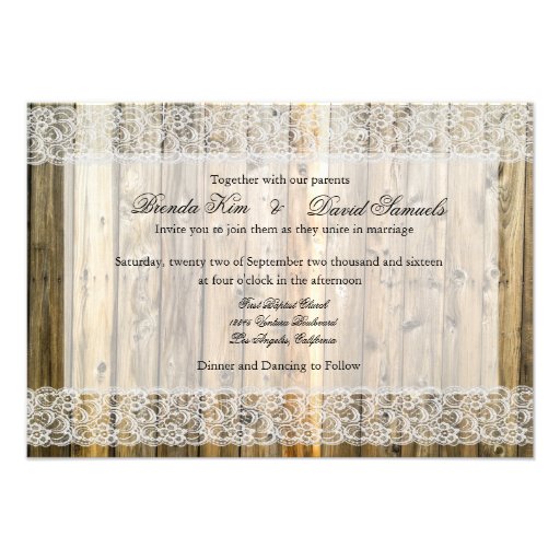 Rustic Wood Lace Elegant Wedding Invitation