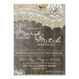 Rustic Wood & Lace Floral Wedding Invitation