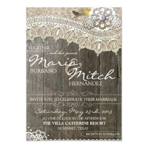 Rustic Wood & Lace Floral Wedding Invitation 5
