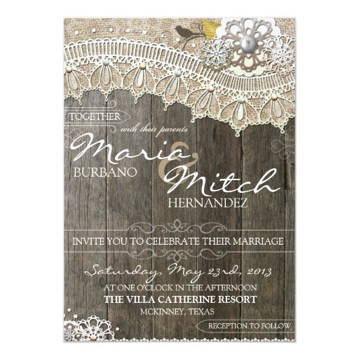 Rustic Wood And Lace Floral Wedding Invitation Zazzle