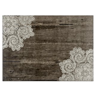 Rustic Wood Look and Lace Glass Cutting Board