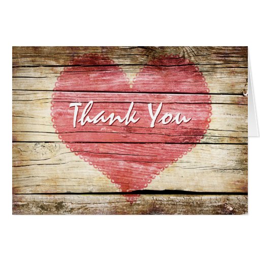 Rustic Wood Look Heart Wedding Thank You Card | Zazzle