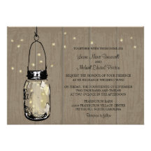 Rustic Wood Mason Jar Fireflies Personalized Announcement