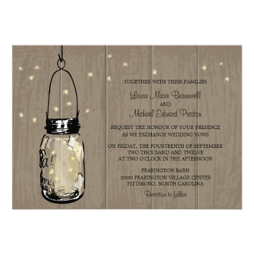 Rustic Wood Mason Jar Fireflies Personalized Announcement