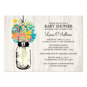 Rustic Wood Mason Jar Wildflowers Baby Shower Cards