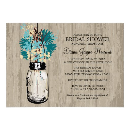 Rustic Wood Mason Jar  Wildflowers Bridal Shower Card